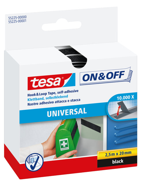 Tesa On & Off Zelfklevend Klittenband 2.5m x 20mm Zwart