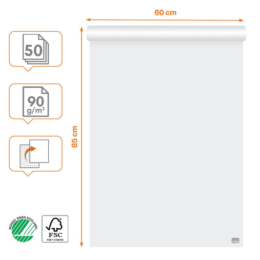 Nobo Premium Flipoverpapier 60x85cm plano, hoogwaardig en milieuvriendelijk
