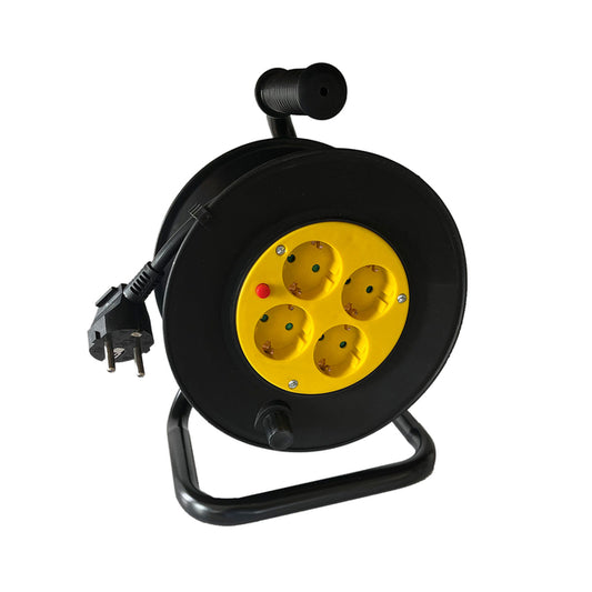 Brasq Pro 10m Kabelhaspel met 4-voudige Stekker, Zwart