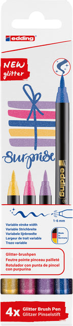 Edding Glitter Brushpens 4 stuks assorti