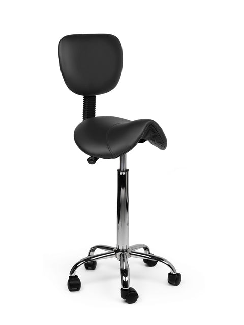 Zadelkruk Office rugleuning hoog, harde wielen, zwart