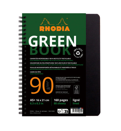 Notitieboek Rhodia Greenbook A5 lijn 6-g 180 pagina's zwart