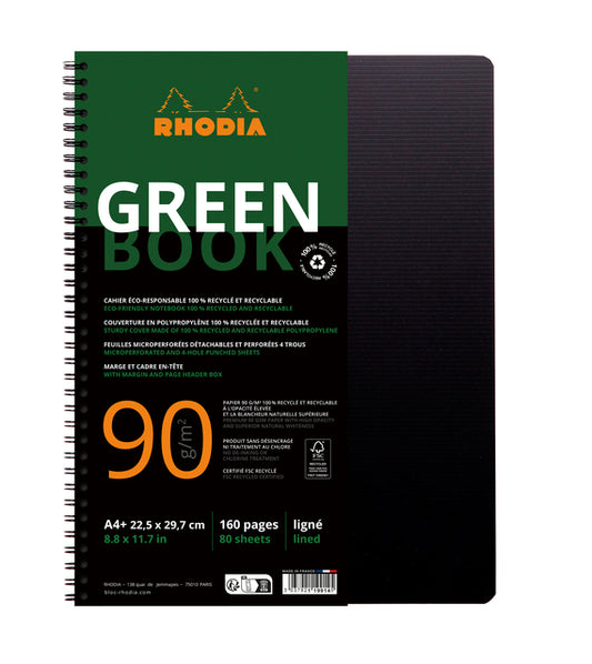 Notitieboek Rhodia Greenbook A4+ lijn 4-gat 180 pagina's