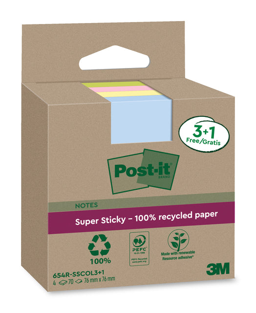 Post-it Assortiment Memoblokken 76x76mm 3+1 Stuks