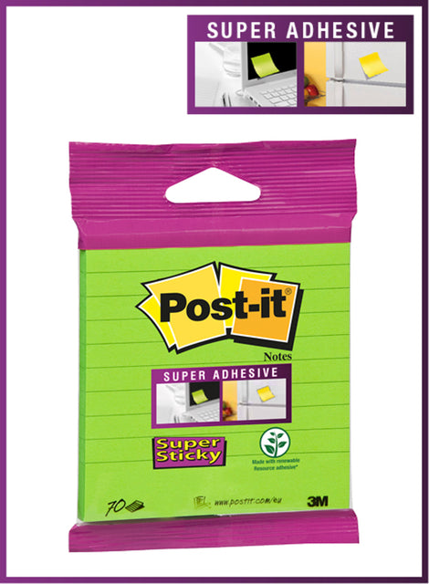 Post-it memoblok 101x101mm, groen met lijnen, 90 vellen