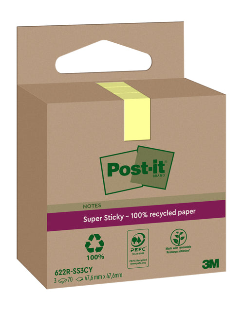 Post-it Recycled Notities 47,6x47,6mm Geel