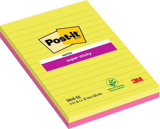 Memoblok Post-it 5845 SS 127x203mm Lijn Assorti