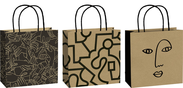 Cadeautasjes Mindful 20x20x8cm set van 3 designs