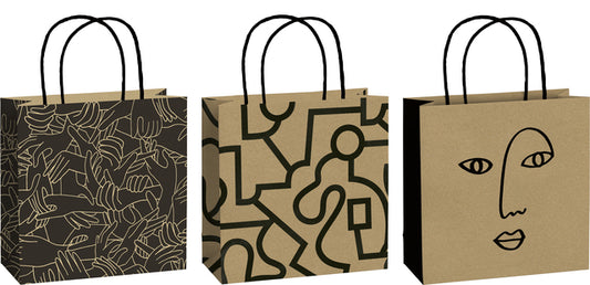 Cadeautasjes Mindful 20x20x8cm set van 3 designs