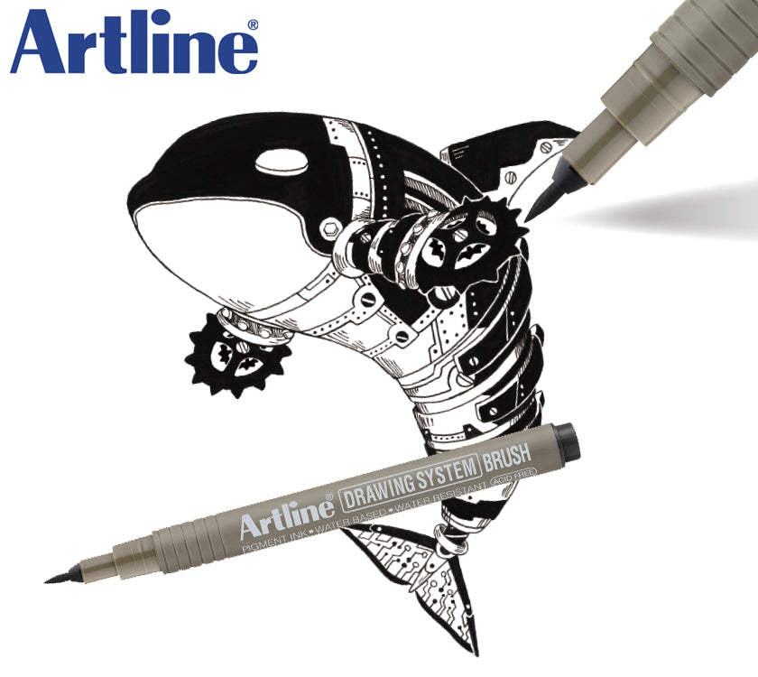 Artline technisch brush fineliner zwart - 2