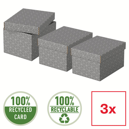 Set van 3 Esselte opberg- en geschenkdozen 200x150x255mm met geometrisch design - 2
