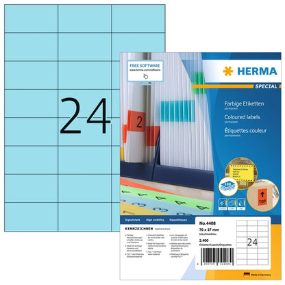 Herma 4408 Blauwe Etiketten 70x37mm, 2400 stuks