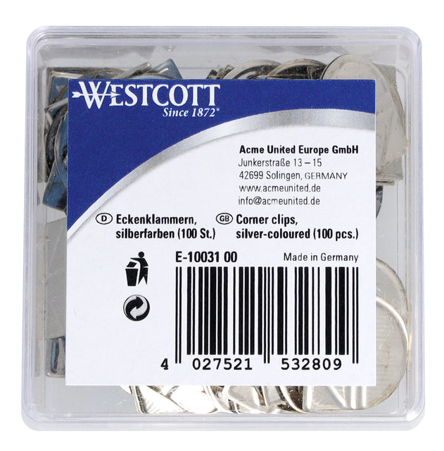 Westcott aluminium hoekclips zilverkleurig