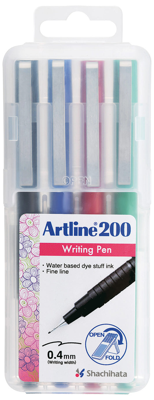 Artline 200 fineliner met metalen nylonpunt, 4 kleuren