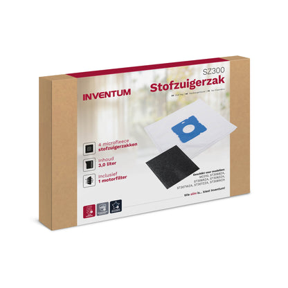 Inventum Stofzuigerzakken 3L Set van 4 met Filter, Geschikt voor 3L zakken