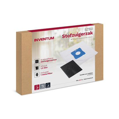 Inventum Stofzuigerzakken 1.5L Set van 4 met Filter, Geschikt voor 1.5L zakken