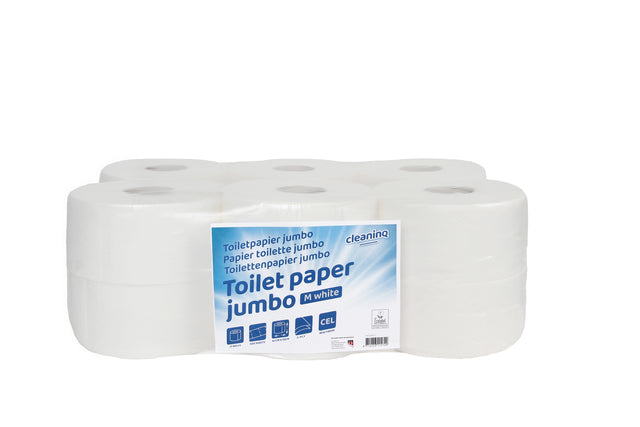 Cleaninq Mini Jumbo 2-laags Toiletpapier, 150m, Wit, 12 rollen