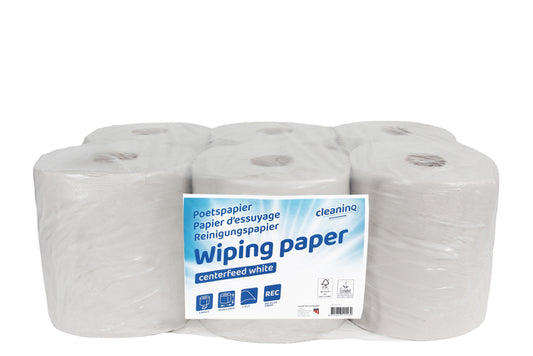 Cleaninq midi poetsrol, 1-laags, 19cm x 270m, wit, 6 stuks