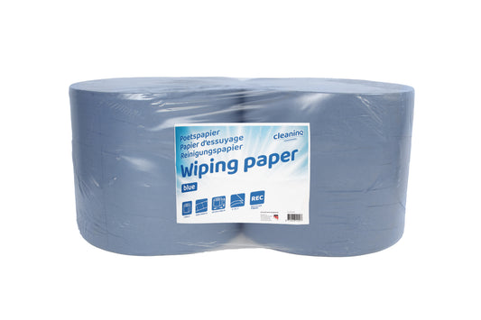 Cleaninq industriële 2-laags geperforeerde poetsrol, blauw, 2 stuks