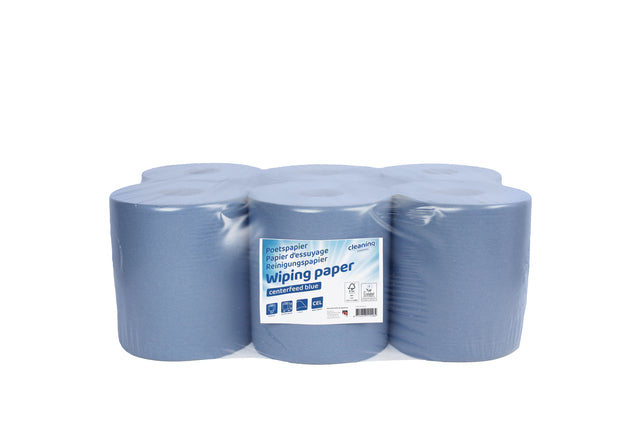 Cleaninq midi poetsrol, 1-laags, 20cm x 300m, blauw, 6 stuks