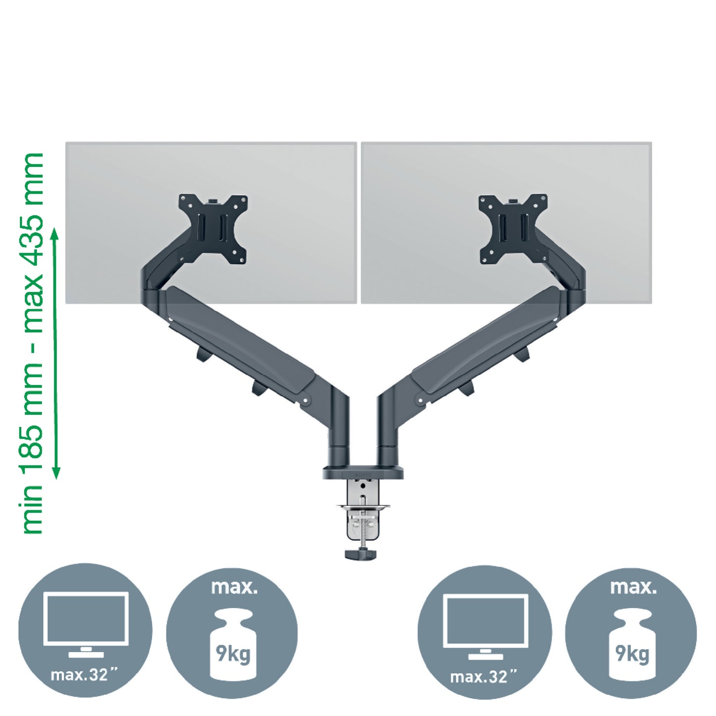 Ruimtebesparende dubbele monitorarm Leitz Ergo voor 17-32 inch schermen - 2