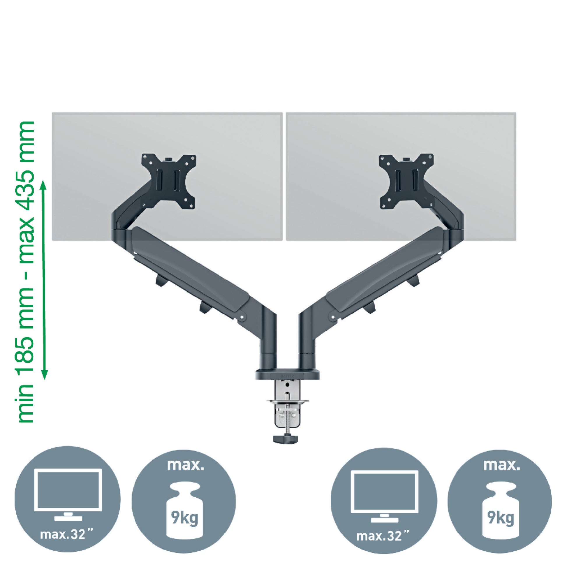 Ruimtebesparende dubbele monitorarm Leitz Ergo voor 17-32 inch schermen - 2