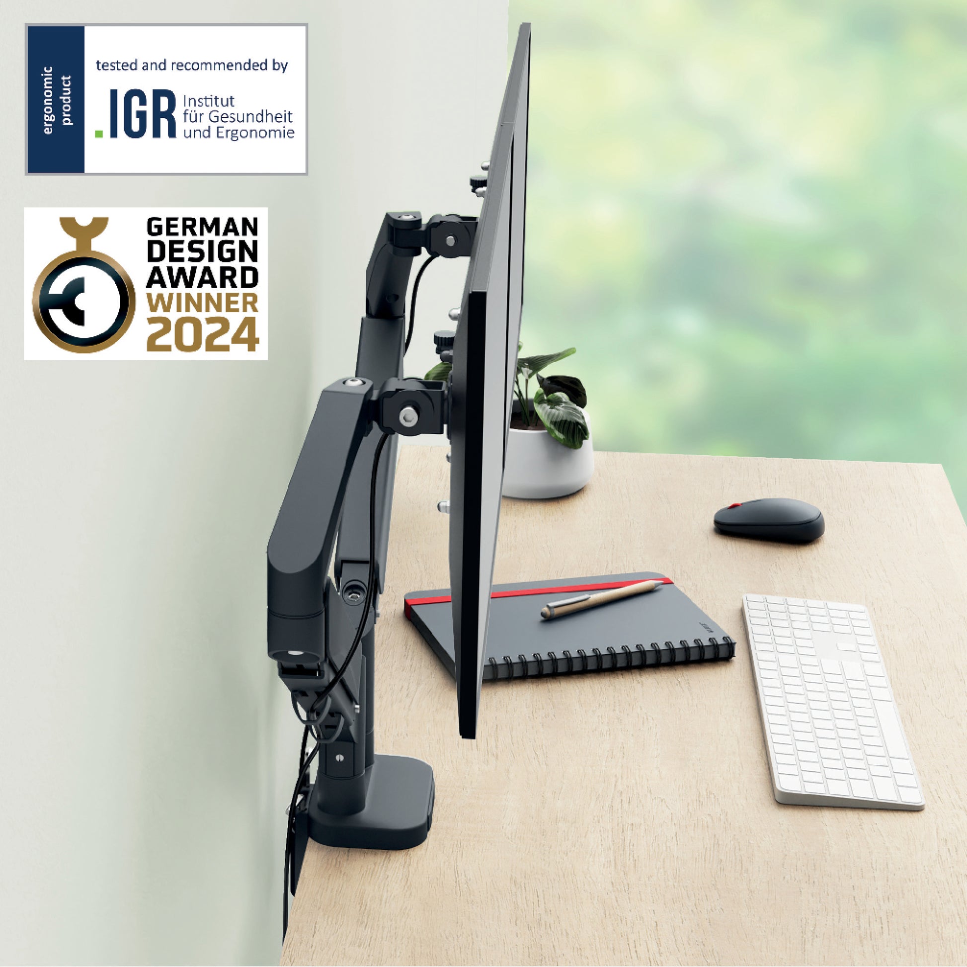 Ruimtebesparende dubbele monitorarm Leitz Ergo voor 17-32 inch schermen - 7