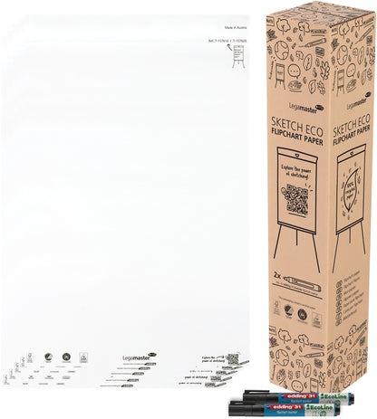 Flipoverpapier ECO blanco 20 vellen per blok inclusief markers