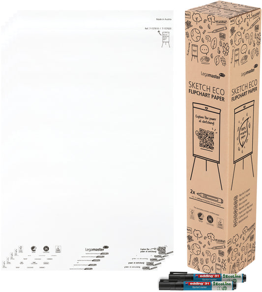 Flipoverpapier ECO blanco 20 vellen per blok inclusief markers