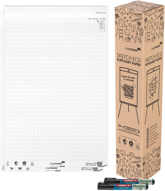 Flipoverpapier ECO raster 2x50 vellen inclusief markers