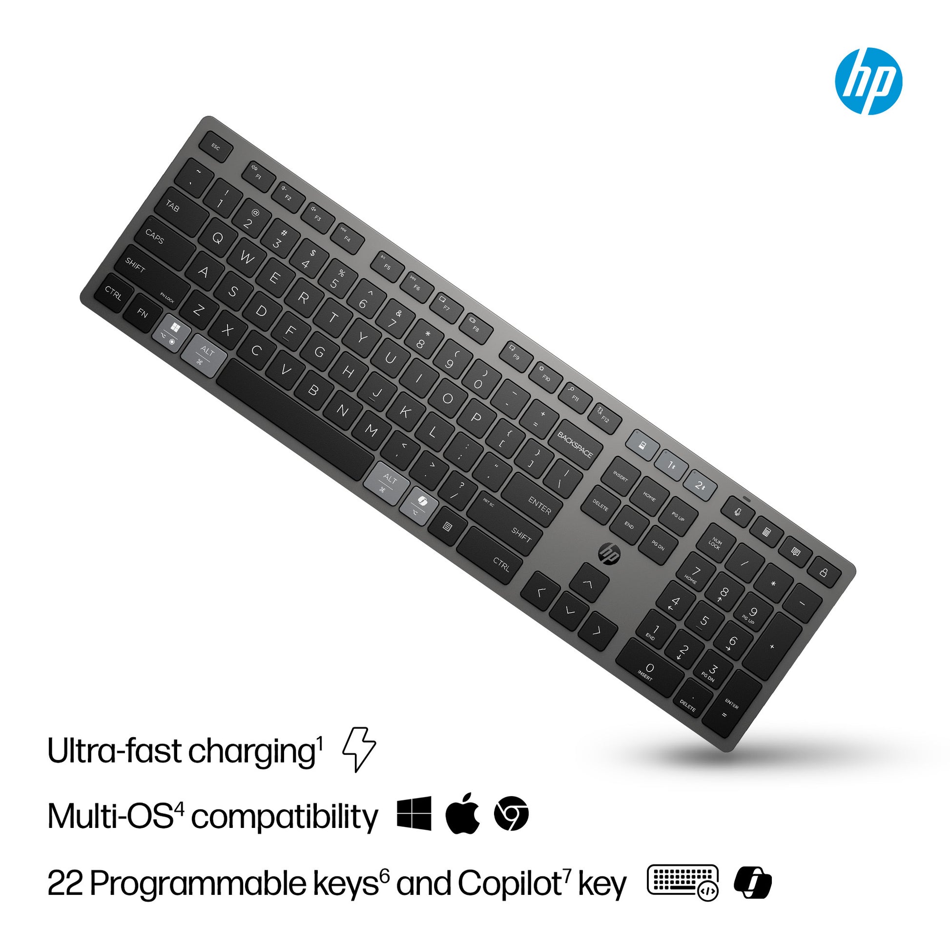 HP 725 Draadloos Oplaadbaar Toetsenbord met Multi-Device Support - 6