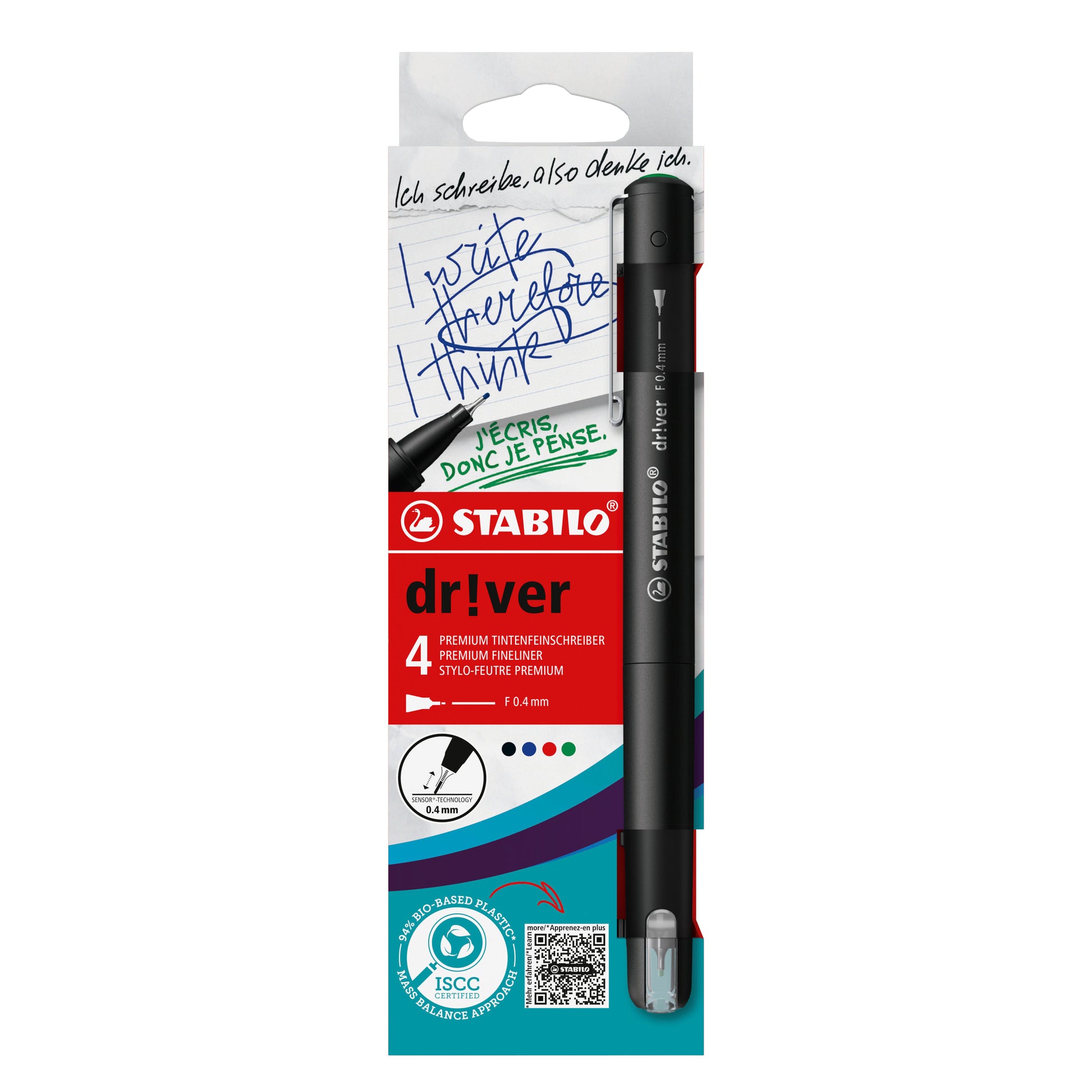 Fineliner STABILO dr!ver Fijn 4-kleuren set