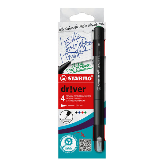 Fineliner STABILO dr!ver Fijn 4-kleuren set