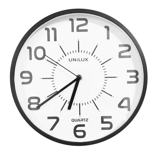 Unilux geluidsloze wandklok, diameter 30,5cm, zwart