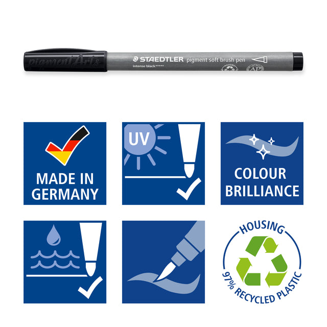 STAEDTLER pigment soft brush pen 6 kleuren, 97% gerecycled plastic - 5