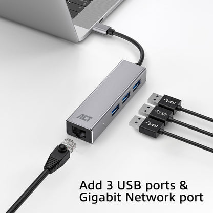 USB-C 3.2 Gen1 hub met 3 USB-A poorten en Gigabit Ethernet - 5