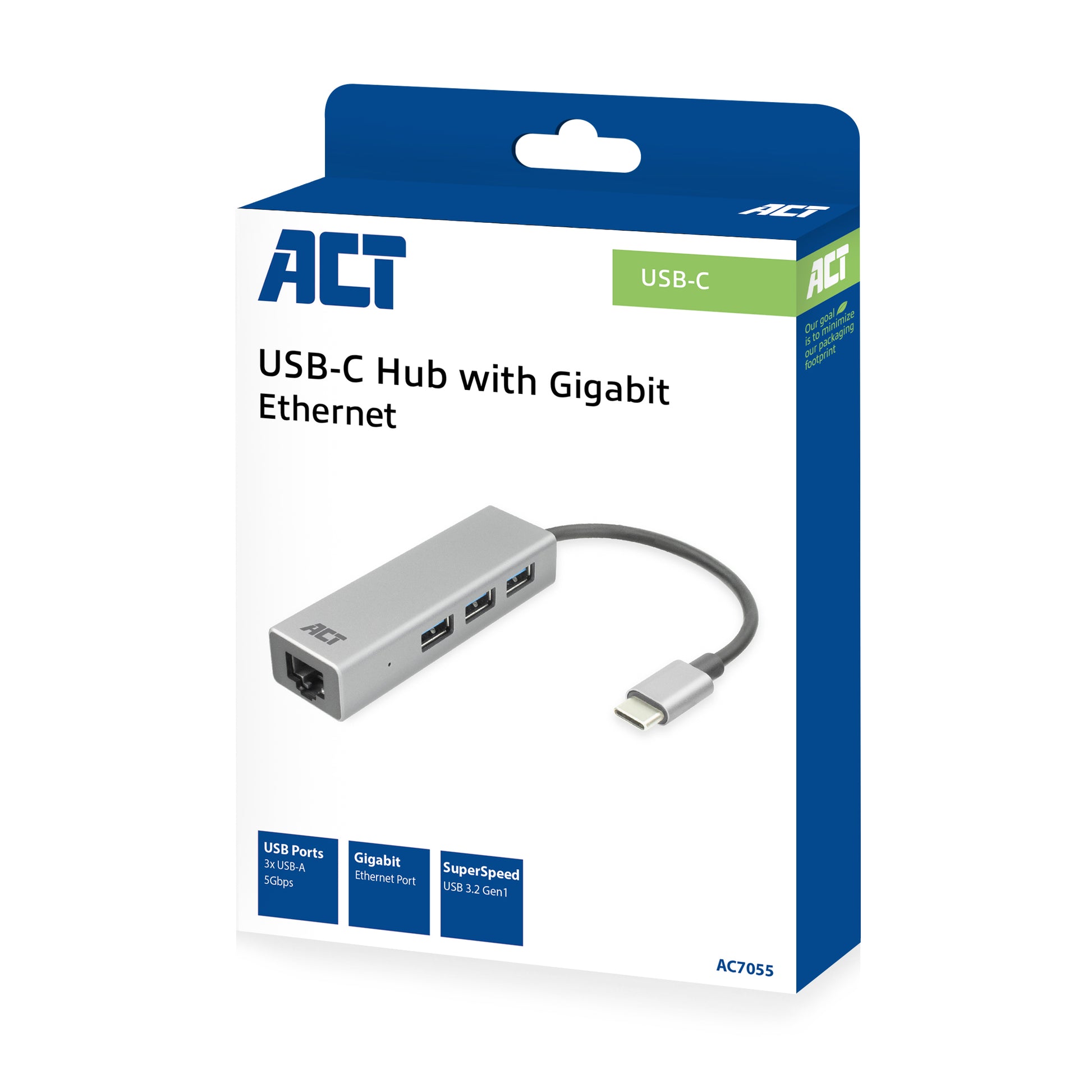 USB-C 3.2 Gen1 hub met 3 USB-A poorten en Gigabit Ethernet - 7