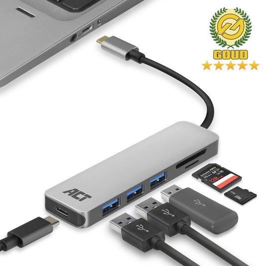 USB-C Hub 3.0 met 3 USB-A Poorten en Micro SD/SD Kaartlezer