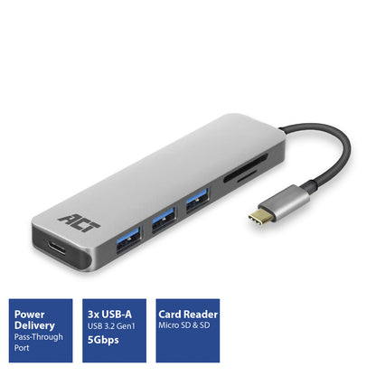 USB-C Hub 3.0 met 3 USB-A Poorten en Micro SD/SD Kaartlezer - 2
