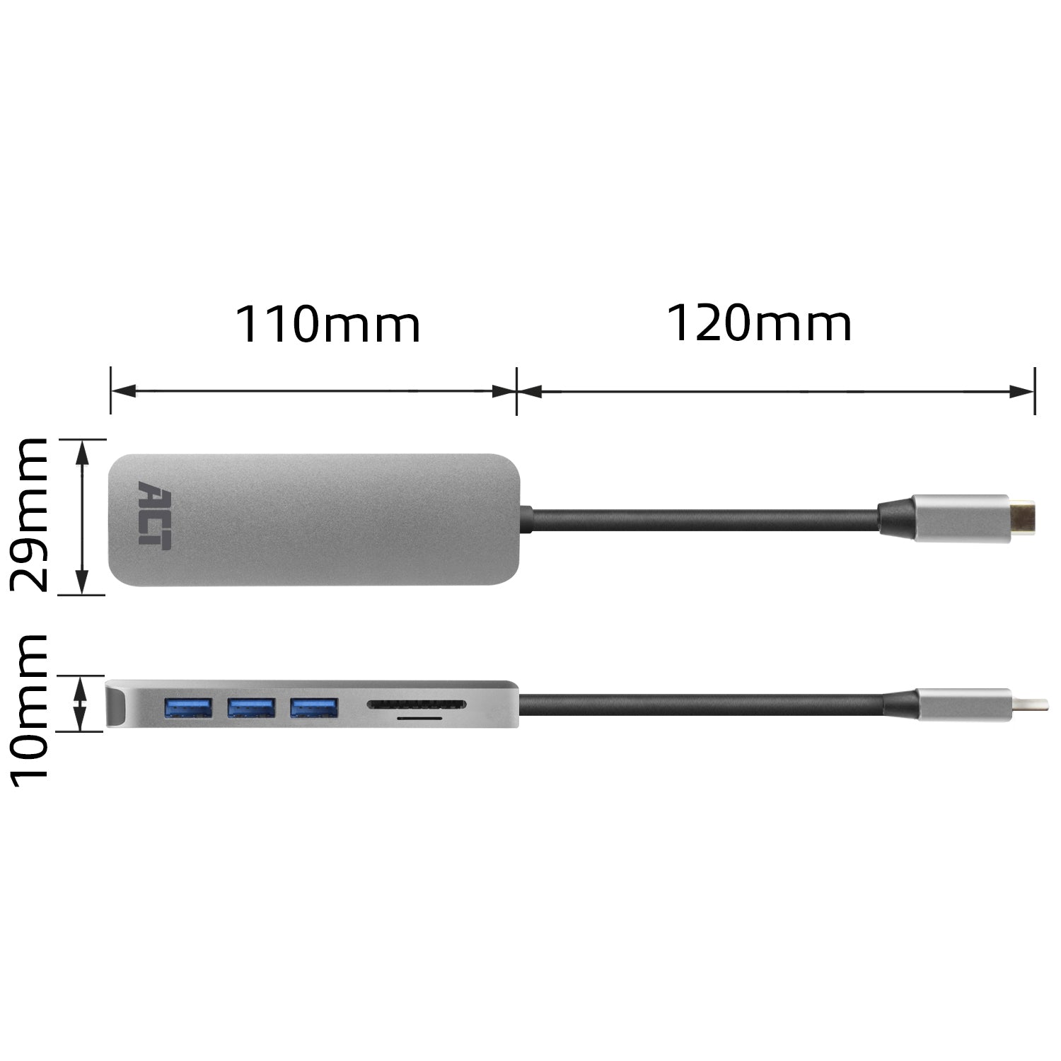 USB-C Hub 3.0 met 3 USB-A Poorten en Micro SD/SD Kaartlezer - 6