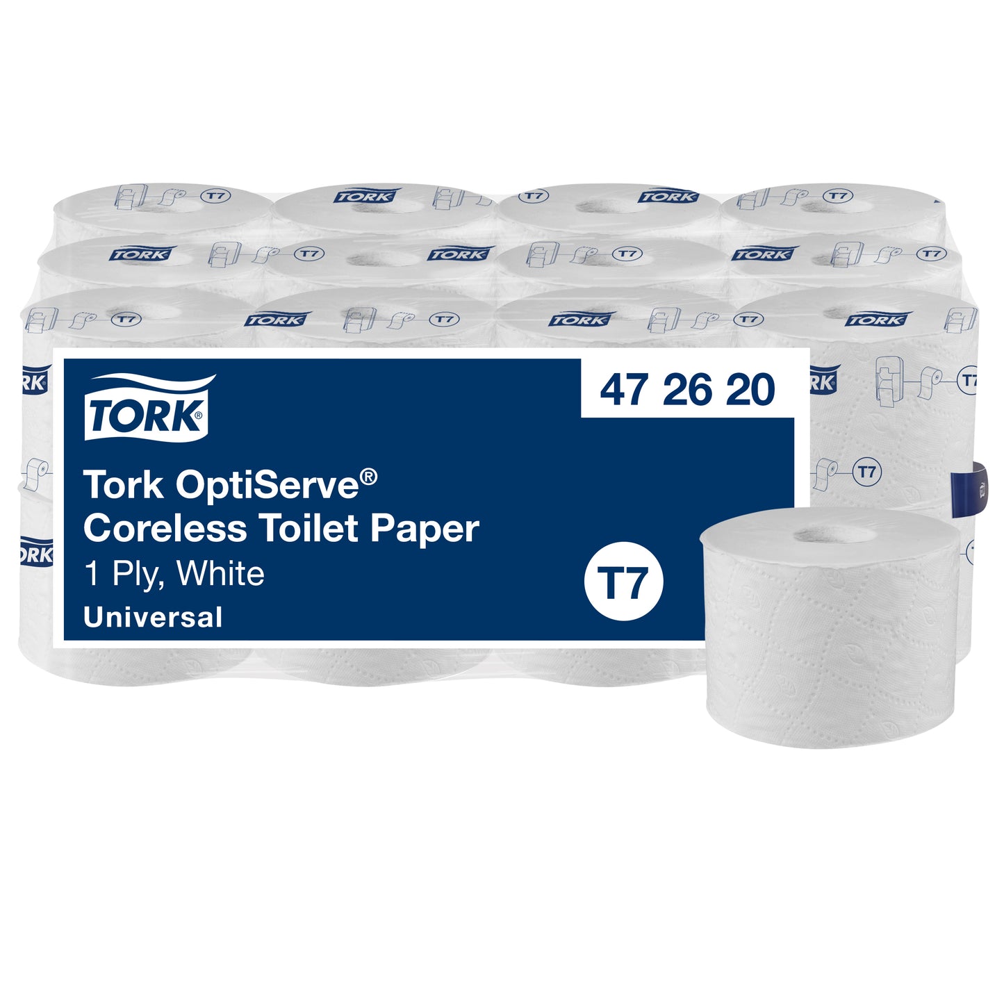 Tork T7 Universal Hulsloos 1-laags Toiletpapier, 144m, Wit