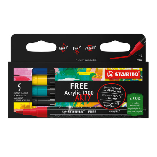 STABILO Free Acrylic Marker T100 Assortiment – 5 Kleuren