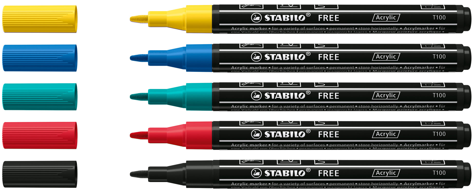 STABILO Free Acrylic Marker T100 Assortiment – 5 Kleuren - 2