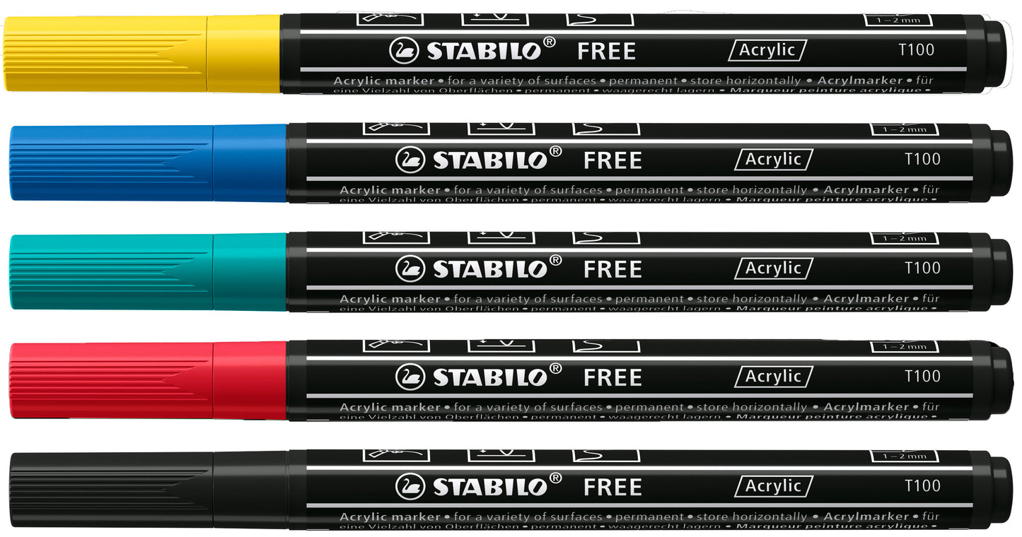 STABILO Free Acrylic Marker T100 Assortiment – 5 Kleuren - 3