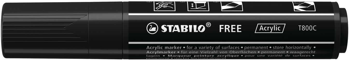 STABILO Free Acrylic Marker T800C Zwart – 2-10 mm beitelpunt - 2