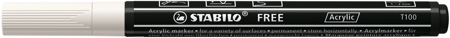 STABILO Free Acrylic Marker T100 Wit – 1-2 mm fijne punt - 2