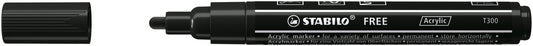 Stabilo Free Acrylic Marker T300 Zwart, 2-3 mm ronde punt