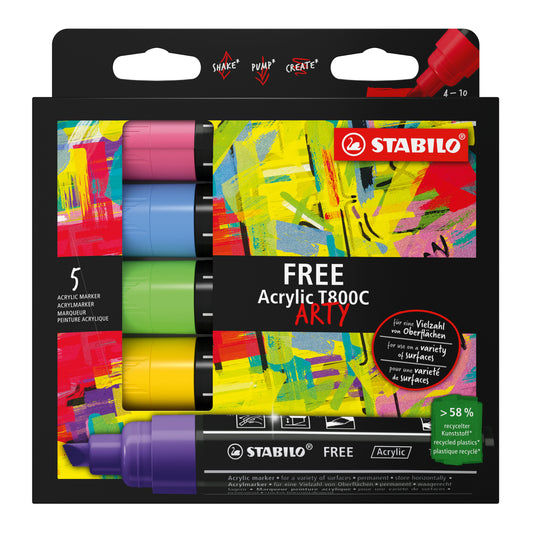 Stabilo Free Acrylic Marker T800C Zeegroen, grote beitelpunt 2-10 mm