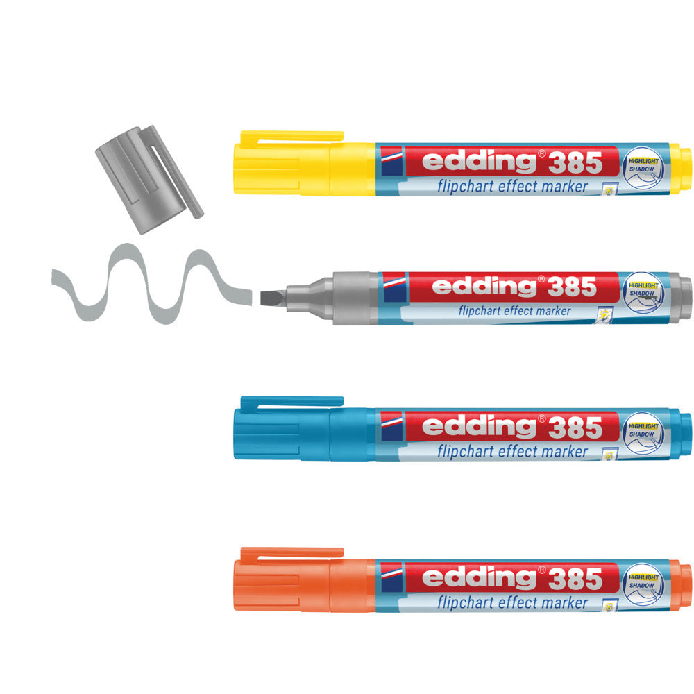 Edding 385 Flipover Marker Penseel Assorti 4 Stuks, Cap-off Technologie - 2