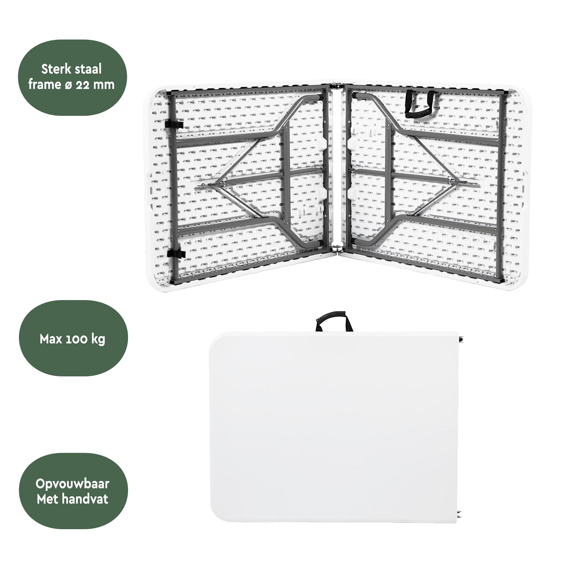 Vouwtafel BRASQ 180x70x74cm wit, inklapbaar met 2 hoogtestanden - 4